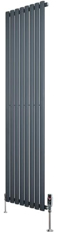 Oval Single Column Radiator 1800mm x 480mm & TRV Chrome Valves Modern Designer Single Panel Central Heating Heater Black Carbon Steel Horizontal Free Cleaning Brush Fixing Kit & Brackets