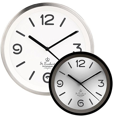 St. Leonhard Edelstahl-Funk-Wanduhr mit Zifferblatt-Beleuchtung & Lichtsensor, weiß