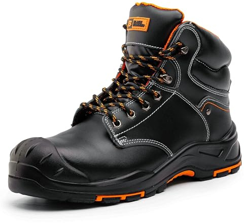 Black Hammer Mens Leather Safety Boots S3 SRC HRO Steel Toe Cap Work Shoes Ankle Hiking 9972 (11 UK)