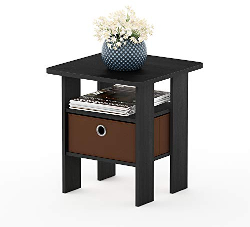 Furinno ANDREY Side Table, End Table, Night Stand with Open Shelves and Storage Bin, Bedside Table, for Living Room, Bedroom, Americano