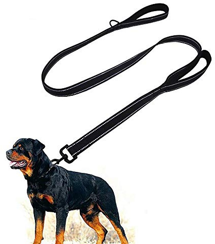 Reflektierende Hundeleine mit weichem, gepolstertem Griff für das Training, Führleine für große und mittelgroße Hunde, 5m/10m/20m/15m/30 m 1 Zoll breit, SCHWARZ (1.5mX2.5cm)
