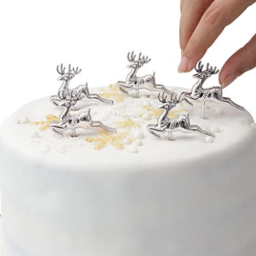 Evelay Silver Reindeer Cake Toppers Merry Christmas Decoration 5 pc Pieces Cupcake Muffin ylog Topper Multi Purpose Xmas Decoration (5 Silver Reindeer)