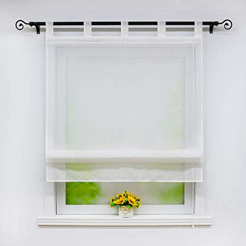 Joyswahl - Estor (1 unidad, 120 x 140 cm, color blanco liso, aspecto de lino, semitransparente, con trabillas, cortina sin taladrar, fácil instalación, decoración para ventana, 1 unidad, 1 unidad, 120