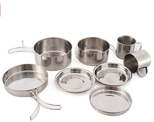 MYMM 8-teiliges Set für Wandern, Kochgeschirr, Wandern, Küche, Picknick, Schüssel, Topf, Topfset und Netztasche, Camping, Survival, Outdoor, Ausflug (3-5 Personen)