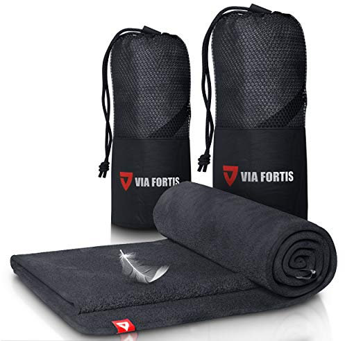 Asciugamano in microfibra – Ultra leggero e ad asciugatura rapida – Asciugamani in microfibra con scomparto con cerniera – ideale come asciugamano sportivo, telo da spiaggia e asciugamano da viaggio