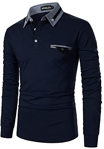 APAELEA Poloshirt Herren Langarm Streifen T-Shirt Baumwolle Casual Polohemd für Männer