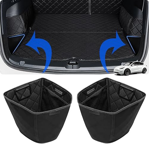 ThinsGo für Tesla Model Y Kofferraum-Aufbewahrungsorganizer Kofferraumtaschen Aufbewahrungskörbe Seitenbox Wasserdicht Organizer mit Griff Oxford-Stoff 2023 2022 2021 für Tesla Zubehör-2er Pack