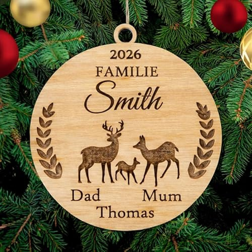 Personalisierte Familie Christbaumschmuck mit Namen von Familienmitgliedern Christbaumschmuck mit Namen aus Holz Weihnachtsbaum Deko Weihnachtsbaumschmuck Holz