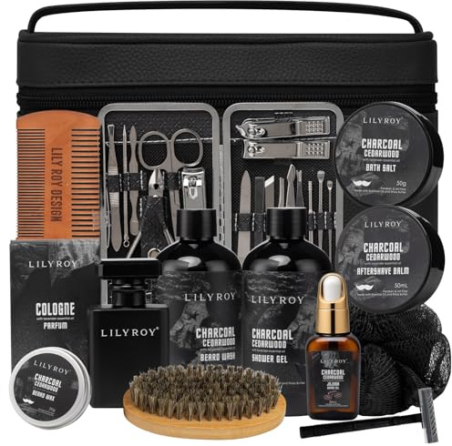 Fathers Day Gifts for Men - Bath and Beard Gift Set for Men, Bath & Body Care Kit for Him with Beard Wax | Valentines Day, Christmas, Birthday, Spa Kit Travel Bag Gift for Dad