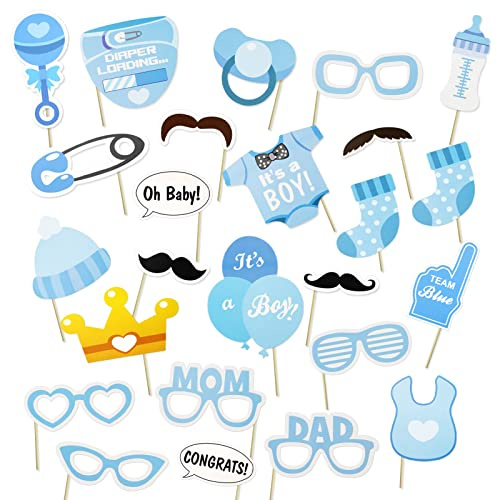 Baby Boy Shower Decorations Boy, 23PCS Baby Shower Games Photo Booth Props, Gender Reveal and IT’S A BOY Confetti for Baby Shower Decorations Supplies
