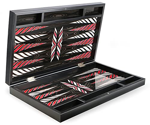 Luxus Trendy Backgammon XXL Tavla – Premium Gesellschaftsspiel mit Polyester-Spielsteinen, handpoliertes Hochglanz-Spielbrett mit Magnetverschluss, 49x58 cm, Schwarz, Türkei