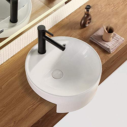 ADITAM Lavabo de Salle de Bain Intégré Circulaire Blanc Cuvette de Toilette Lavabo Meuble de Salle de Bain Comptoir Lavabo en Verre (Couleur : Blanc, Taille : 44x44x18cm) Double the comfort