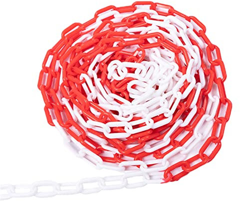 JiuQing Kettenbarrieren 25m Kunststoff-Sicherheitsisolierungskette 6mm/8mm Massenkontrolle Für Dekorative Gartenzäune Im Straßenverkehr,Red White,8mm