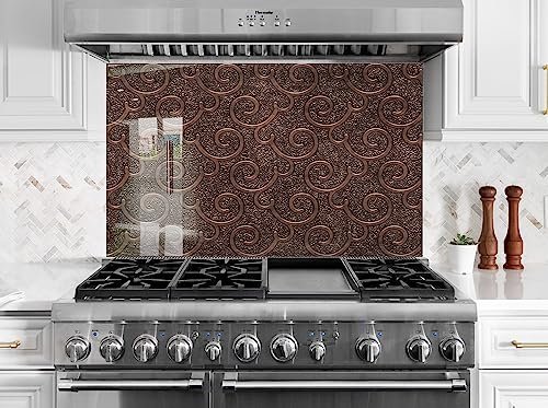 Myphotostation.com 35.4Wx14H''Tempered Glass Copper Pattern Backsplash Design Cooker Wall Backsplash Panel Glass Splashback for Kitchen Panel Design Color Copper Splashback