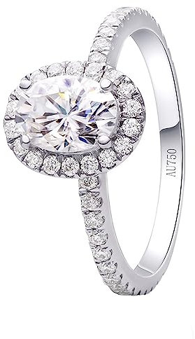 AMDXD 14K Au585 Weißgold Ring für Damen, Memoirering Ewigkeitsring Hochzeitsband mit 1ct Moissanit Oval, Gold 585 Bandringe Eheringe Echt, Weißgold, Gr.61