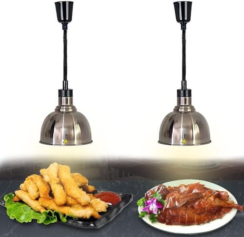BOVDC Lampada Riscaldante Cucina Retrattili(A-25cm, 2 Pezzi) | Sospeso Lampade Scaldavivande Cucina, 19cm/25 cm Lampada Riscaldante per Alimenti Regolabile per Cucine, Buffet e Hotel