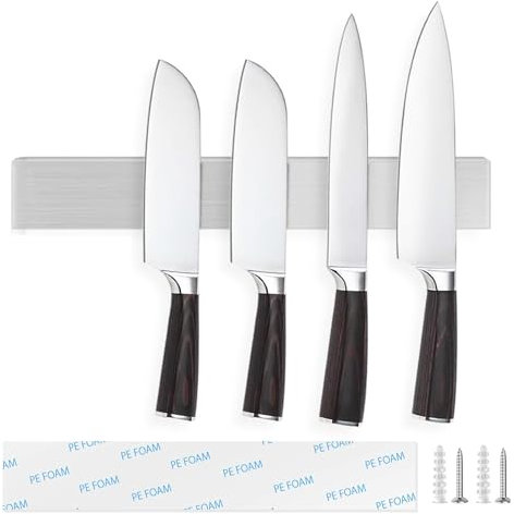 Tysonir 10 Inch Stainless Steel Magnetic Knife Holder,Strong and Secure Magnetic Knife Rack for Metal Kitchen Utensils,Silver