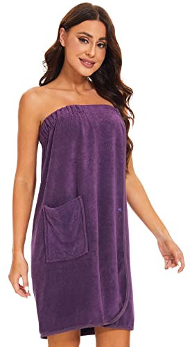 vislivin Bademantel Damen Frottee Saunakilt Saunatuch Frauen Sauna Kilt mit Druckknöpfen und Gummizug Purple XL
