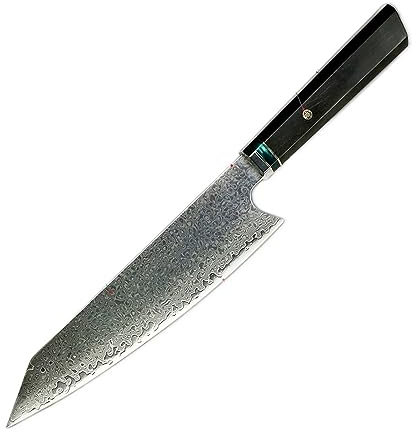 Couteau Kiritsuke de 8 pouces 67 couches VG10 acier damas couteau de chef japonais manche en bois d'ébène avec rivet en mosaïque