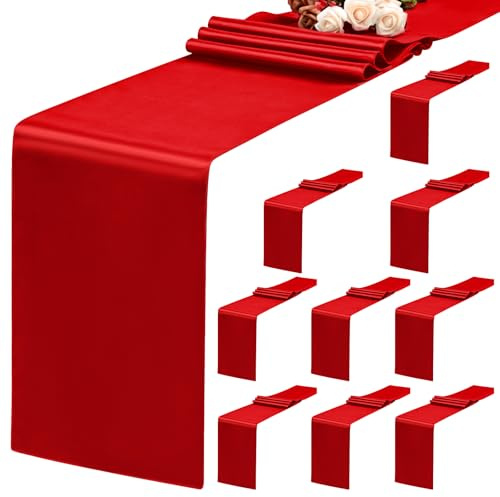 Teruntrue 10er-Pack rote Tischläufer, 30 x 183 cm, Satin-Tischläufer für rechteckige runde Tische, roter Tischläufer für Hochzeiten, Geburtstage, Bankette, Verlobungen, Party-Dekoration