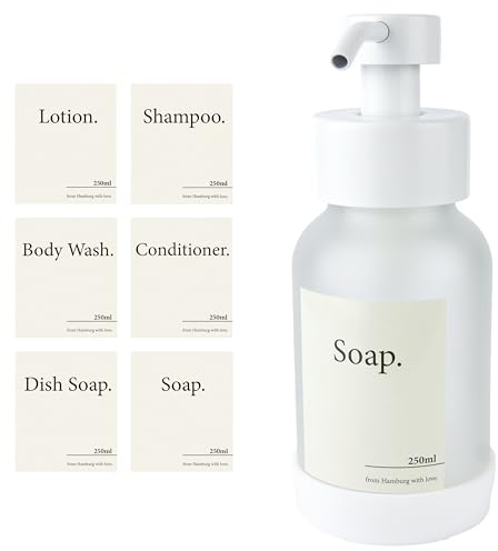 Design Hamburgo Dispensador jabon baño Pared sin taladrar | Dosificador de Gel de Pared | Gel y champu Ducha | Jabonera Cocina Cristal | Sin Soporte | Blanco Frost