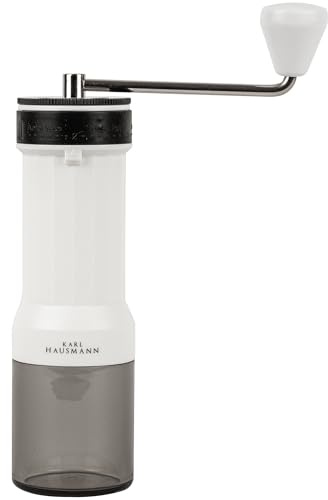 KARL HAUSMANN Handkaffeemühle manuell - 80g - Kaffeemühle einstellbar mit Keramikmahlwerk, große Kaffee Mühle für Espresso Filterkaffee, auch Pfeffer Salz, Camping Reise