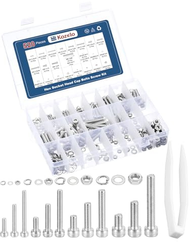 Kozelo 520 Stück Zylinderschrauben mit Innensechskant Bolzen Muttern Sortiment Kit - [M3/M4/M5/M6] 304 Edelstahl Allen Socket Drive für 3D-Drucker
