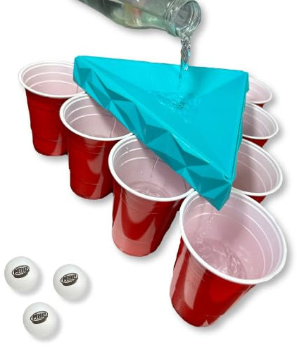 MBP My Beer Pong Fill-It-Fast Bierpong Befüller + 25 rote Becher + 3 Bälle | Cup Filler für 10 Becher gleichzeitig inkl. 25 Red Cups & 3 Bälle | Stabiles, Robustes Set für Spülmaschine (türkis)