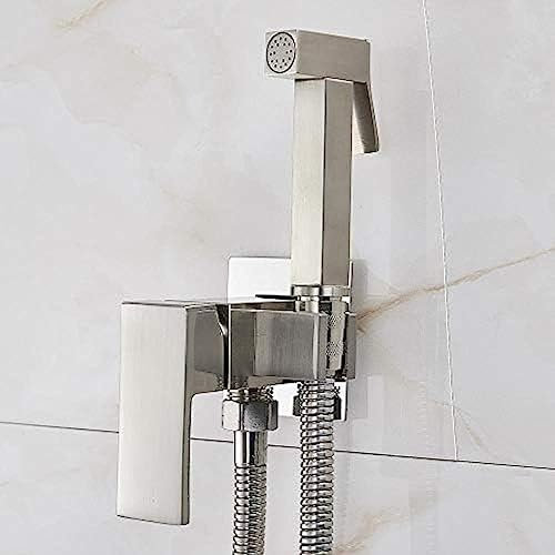 DOLPTBEZM Bidet Faucet Brass Shower Tap Washer Mixer Cold Hot Water Mixer Square Shower Sprayer Head Tap Toilet Faucets-Brushed Nickle