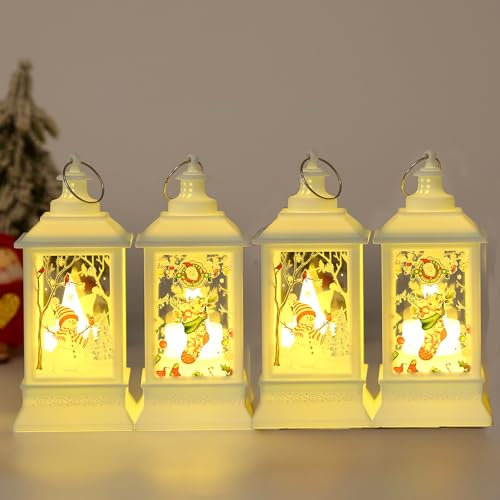 4 StüCk Weihnachtsdeko Innen Led Laterne,Weihnachtslaterne Laterne Weiß,Weihnachtsdeko Fensterbank Beleuchtete Weihnachtsdeko,Kerzenlaterne Weihnachtsfiguren (B)