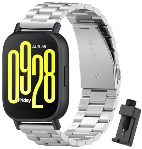 CHANRASI Ersatzband Kompatibel Xiaomi Redmi Watch 5 Active/5 Lite Armband Metall Frauen Männer,22mm Metallarmband Edelstahl,Silber