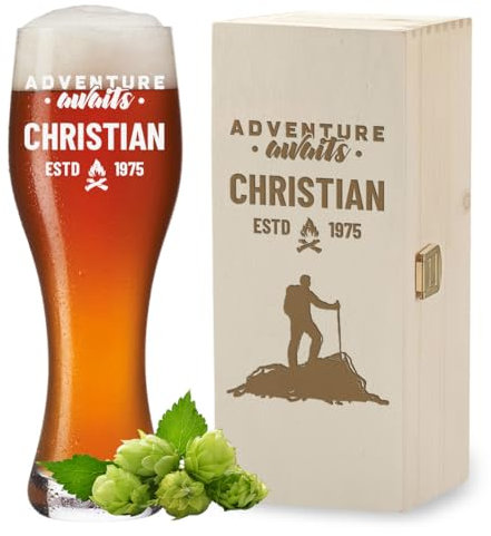 polar-effekt Vaso de cerveza de trigo de 0,5 litros + caja de madera con grabado personalizado – regalo de cumpleaños y día del padre – Vaso de cerveza apto para lavavajillas – Sin BPA