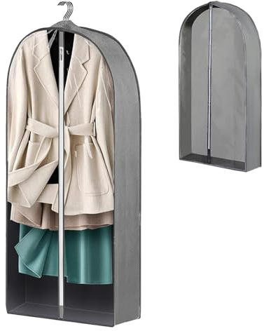 Kleidersäcke, 60 x150 cm Transparent Kleiderschutzhülle, Kleidersäcke mit Reißverschluss, Kleidersack Anzug Lange, Kleiderschutzhülle Lang für Mäntel, Jacken und Kleider(Grau)