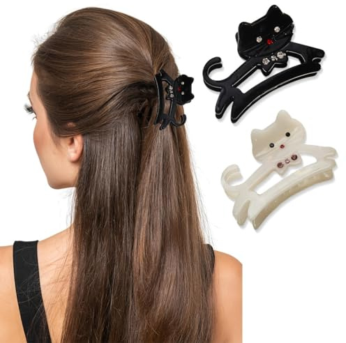 2 Piezas Horquilla de Gato, Pinzas de Pelo, Pinza Pelo Pequeña Hair Clips de Mate Antideslizantes para El Pelo de Mujer Pinzas Rectangulares (Blanco+Negro)