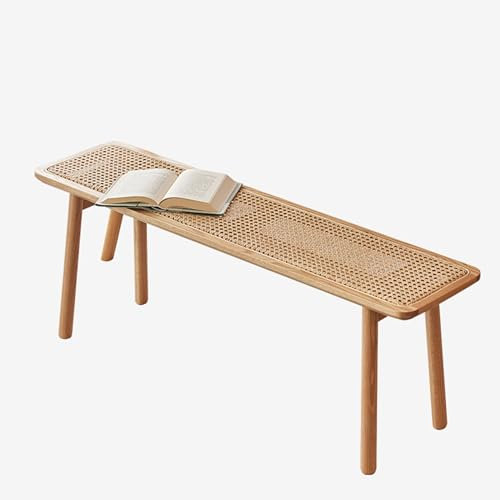 JOSIAHCQ Sitzbank Rattan Holz Eckbank Esszimmer Hocker Bank Flur Holzbank Küchenbank Esszimmerbank Bettbank Fußhocker Garderobenbank Ottoman für Schlafzimmer Küche Eingang Wohnzimmer(120cm/47in)