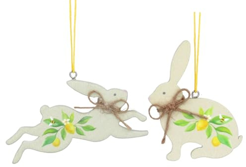 Gisela Graham - Juego de 2 liebres decorativas de Pascua con diseño de limón