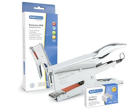 Rapesco 1794 Porpoise ONE Cucitrice a Pinza con Sistema Bypass e 1000 Punti 24/8 mm, Utilizza Punti da 24/8 mm per 2 a 45 Fogli con una Unica Dimensione di Punti, Argento