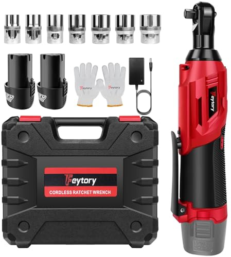3/8 Cordless Ratchet Wrench Kit,40Nm Max Torque,0-2300RPM Variable Speed,with 2 x 1500mAh Batteries & Fast Charger,Includes 7 Sockets,Carry Case & LED Light,for Automotive & Industrial Use(Red)