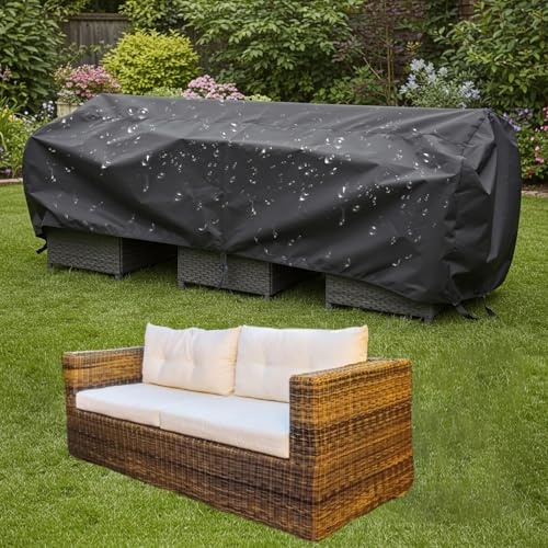 AJALGZ Bâche Protection Table de Jardin Imperméable Housse de Table Jardin 180x100x100cm/LxWxH Coupe-Vent, Anti-UV, Indéchirable Tissu Polyester 420d Housse Protection Salon de Jardin - Noir