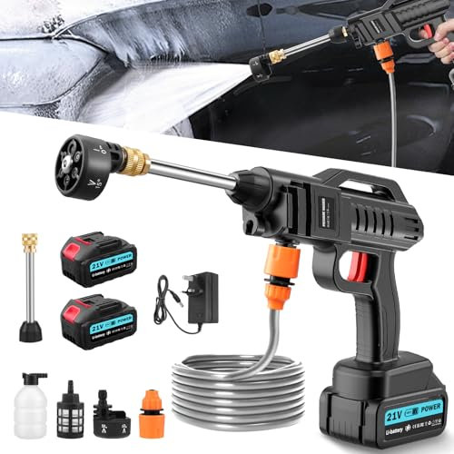 Cordless Pressure Washer,62 Bar Portable Pressure Washer with 2 x 3.0Ah Rechargeable Batteries,21V Battery Power Washers with 6-in-1 Nozzle,5M Hose,Jet Wash for Patio Car Floor Garden Cleaning