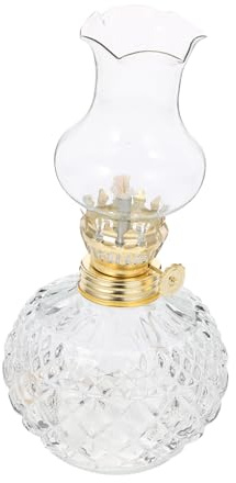VICASKY Portable Vintage Glass Oil Lantern with Retro Design, Suitable for 3-4mm Round Wicks, Easy to Carry for Camping and Outdoor Adventures