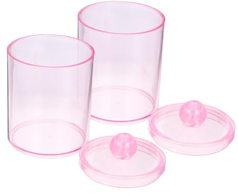 Sosoport Caja Organizadora Transparente Para Maquillaje 2 Piezas, Contenedor Tapa Sellada Para Hisopos y Discos De Algodón, Organizador Compacto Para Tocador, Baño y Escritorio, Color Rosa Traslúcido