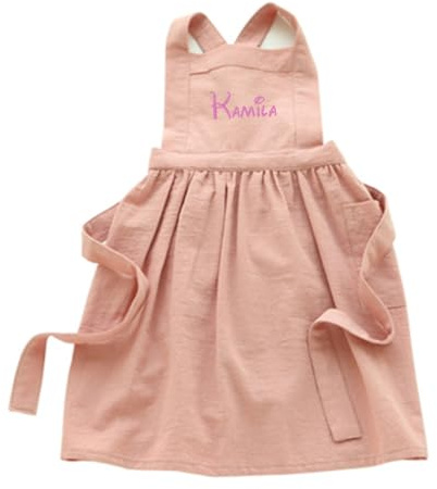 Personalisierte Kinderschürzen zum Kochen, bestickter Namen, personalisierte Schürze mit Taschen, Weihnachts- und Geburtstagsgeschenke für Mädchen