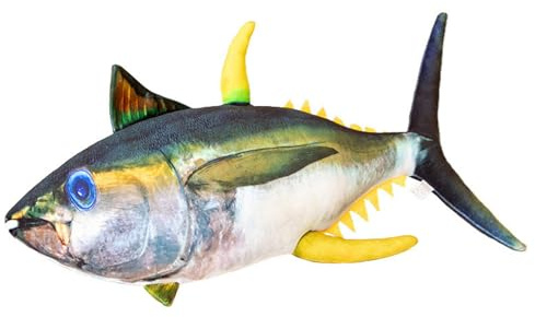 Xiyocadt Weiches Fischkissen,Plüschspielzeug Gelbflossen Thunfisch,Simuliertes Tier Thunfisch Plüschtier,Spielzeug für Wilde Tiere,Wurfkissen für Zuhause,Dekoration,Geschenk,Kinderkissen (80 cm)