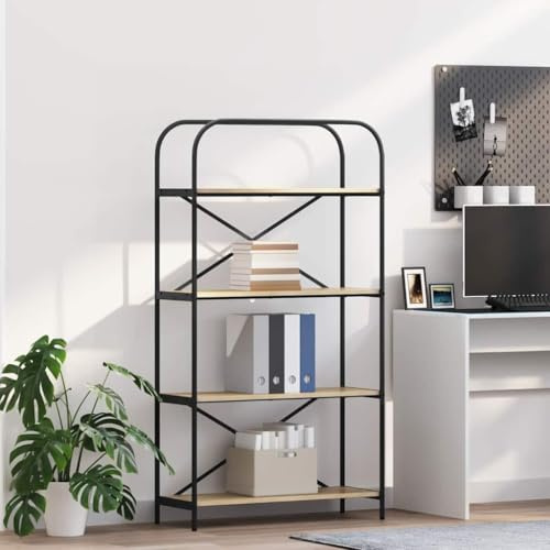 Mandloder Scaffale moderno Sonoma rovere 80 x 30 x 146 cm, materiale in legno, autoportante, con 4 ripiani per libri, decorazioni e piante, elegante conservazione per soggiorno
