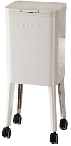 Colcolo Cubo de Basura de Cocina con Ruedas 15,5 L, Papelera de Reciclaje Vertical 68,5 cm, Cubo Interior Extraíble, Multifuncional Contenedor de PP con Tapas para Espacios Pequeños, Ligero, Blanco