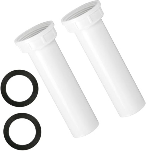 PP15-6W Sink Strainer Tailpiece, Kitchen Sink Drain Pipe 1-1/2 in Dia X 6 in L, Threaded Plastic Sink Plumbing Drain Pipe Extension for Kitchen & Bathroom Sink, Easy Installation, White-2Pack