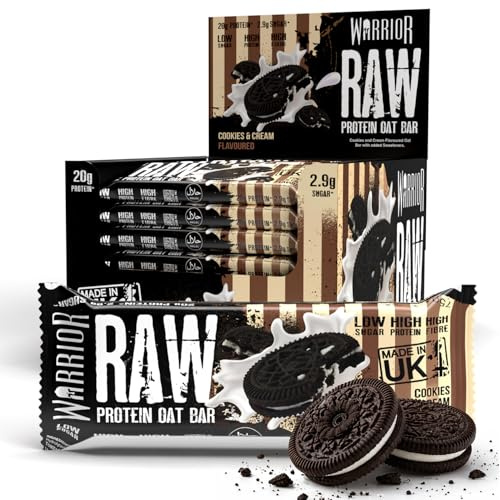 Warrior RAW Protein Flapjack 24 x 75g – 20g High Protein Bars, Low Sugar High Fibre Oat Bars – Protein Bars 24 Pack & Protein Snacks (Cookies and Cream)