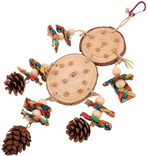 Homoyoyo Juguete Masticable para Loros Cuerda y Piñas de Paja Natural, Accesorio Colgante para Jaula, Juguete Triturador para Periquitos y Cacatúas, Entretenimiento y Estimulación Mental