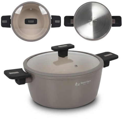 INDE SANTA CLARA | Cacerola 24 cm Nordkitch aluminio forjado 3,2 mm con tapa de vidrio templado y asas de baquelita soft touch, cacerola antiadherente full induction, apta para inducción, gas y vitro